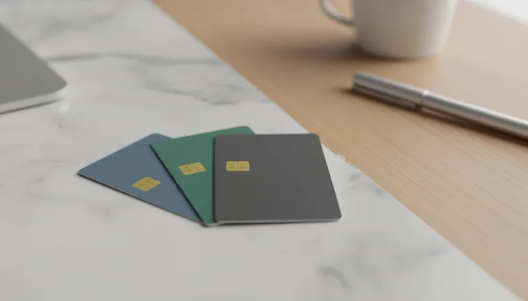 Ilustración 3D de varias tarjetas bancarias: débito, crédito y prepago